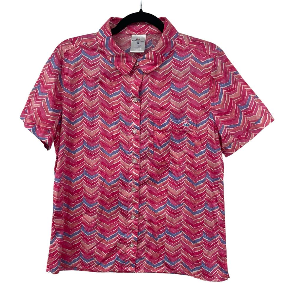 Vineyard Vines Sleepwear Short Sleeve Pink Whale Tail Print Button Up Medium